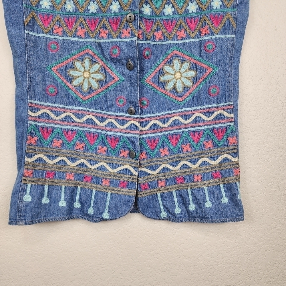 Sigrid Olsen Denim Embroidered Boho Vest Size 4 - Picture 6 of 10